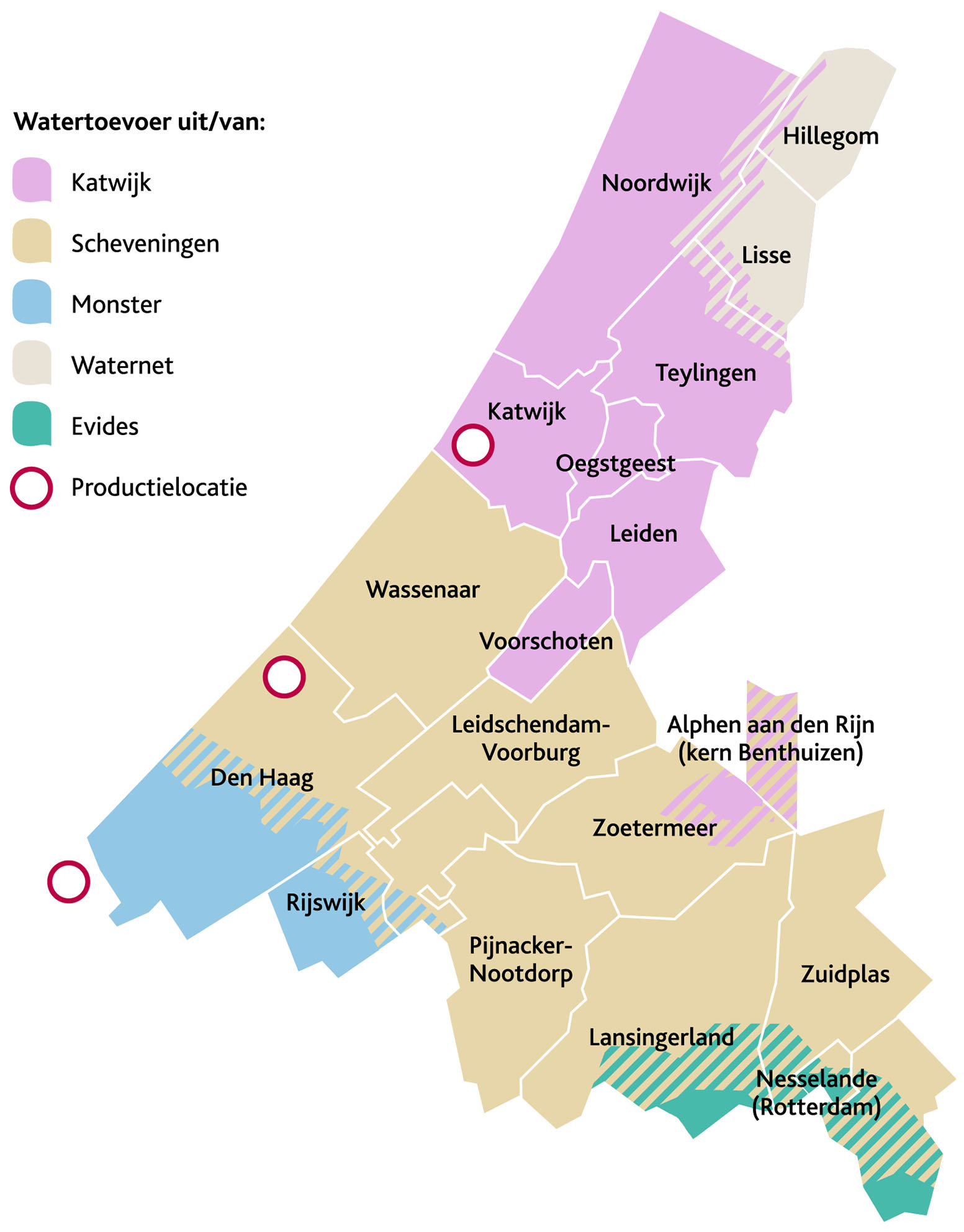 Getekende kaart leveringsgebied Dunea
